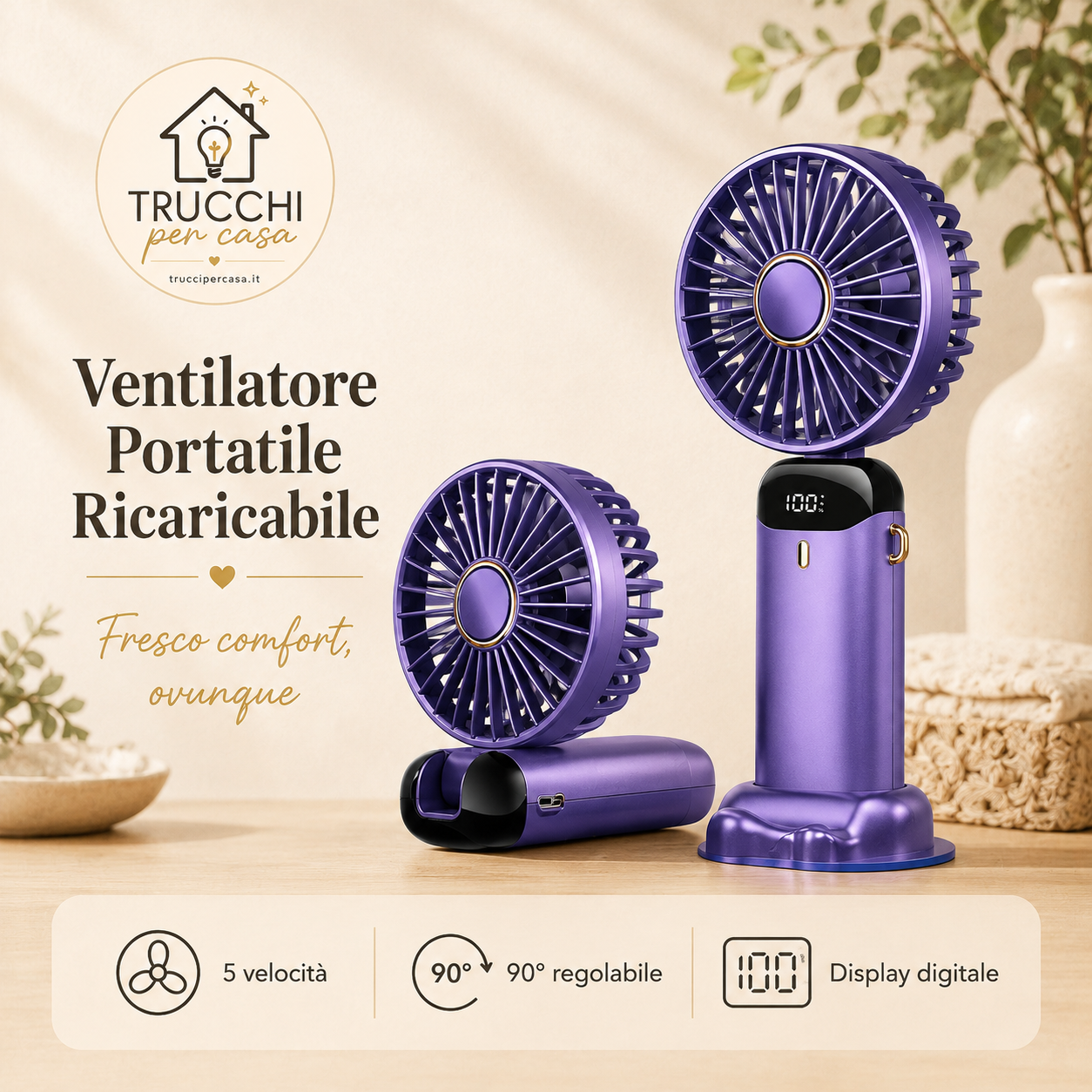 Ventilatore Portatile Ricaricabile con Display
