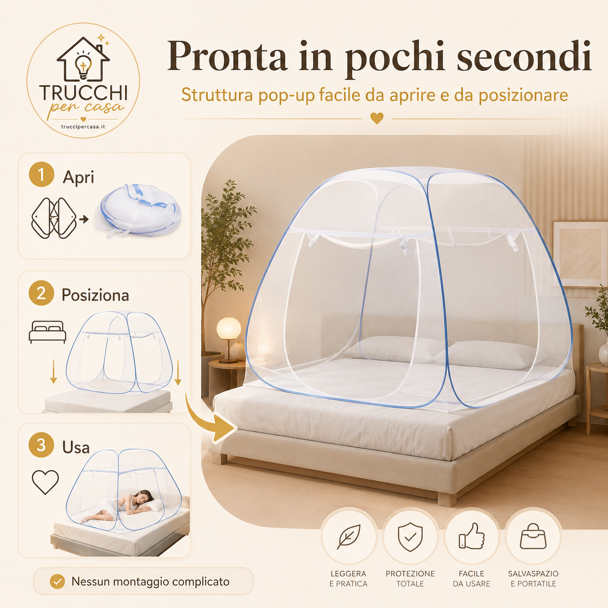 Zanzariera Pop-Up per Letto