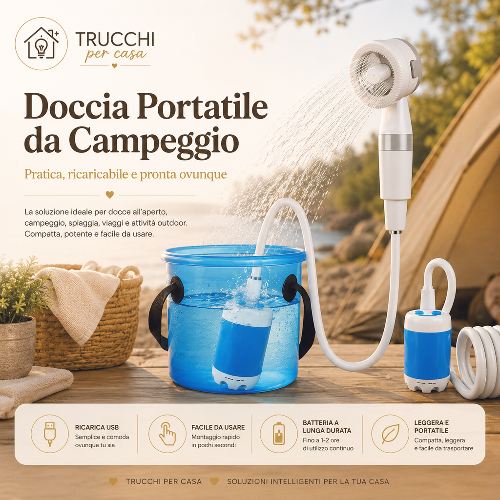 Doccia Portatile da Campeggio Ricaricabile