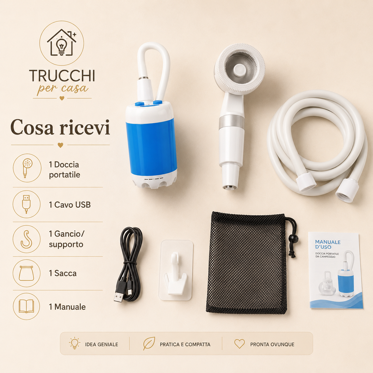 Doccia Portatile da Campeggio Ricaricabile
