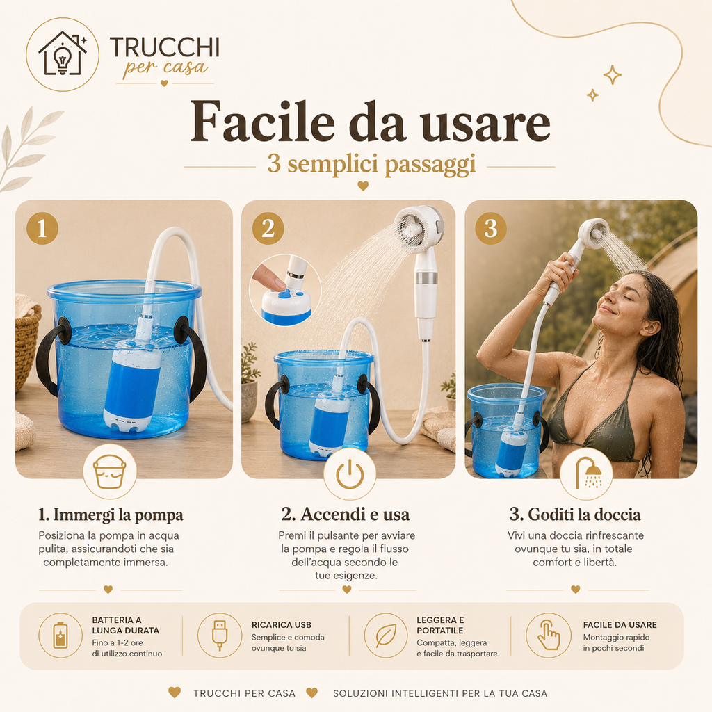 Doccia Portatile da Campeggio Ricaricabile
