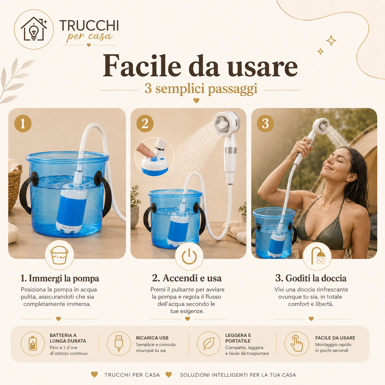 Doccia Portatile da Campeggio Ricaricabile