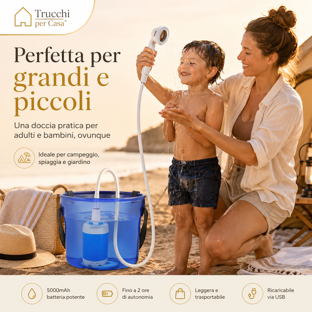Doccia Portatile da Campeggio Ricaricabile