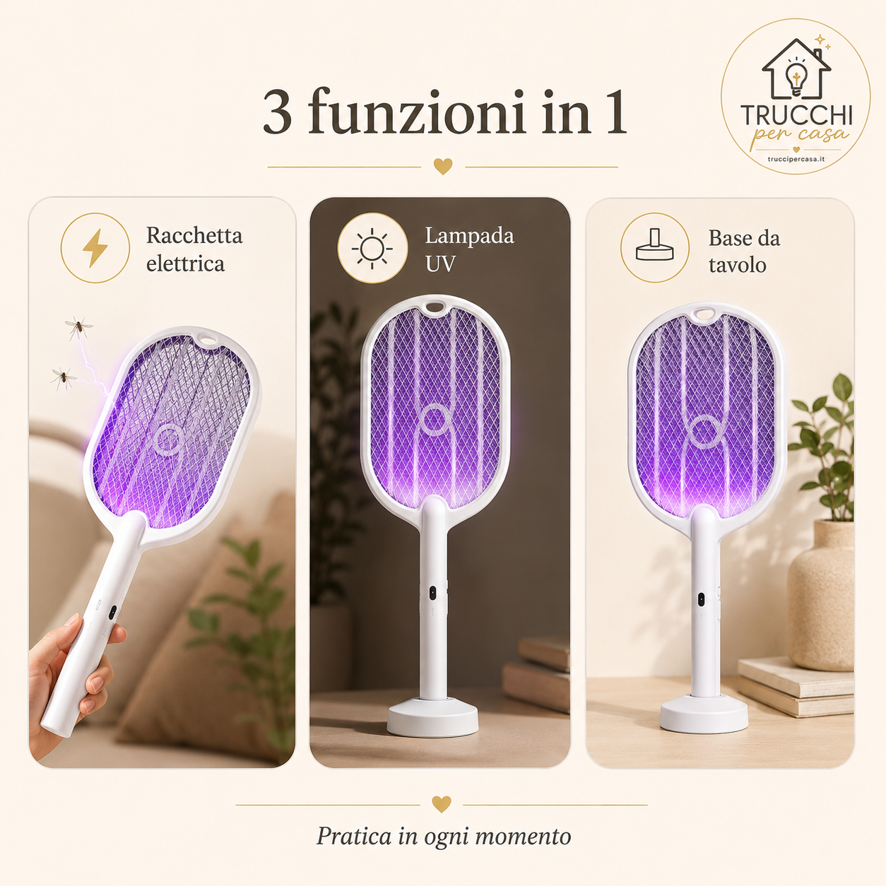 Racchetta Anti-Zanzare 3 in 1