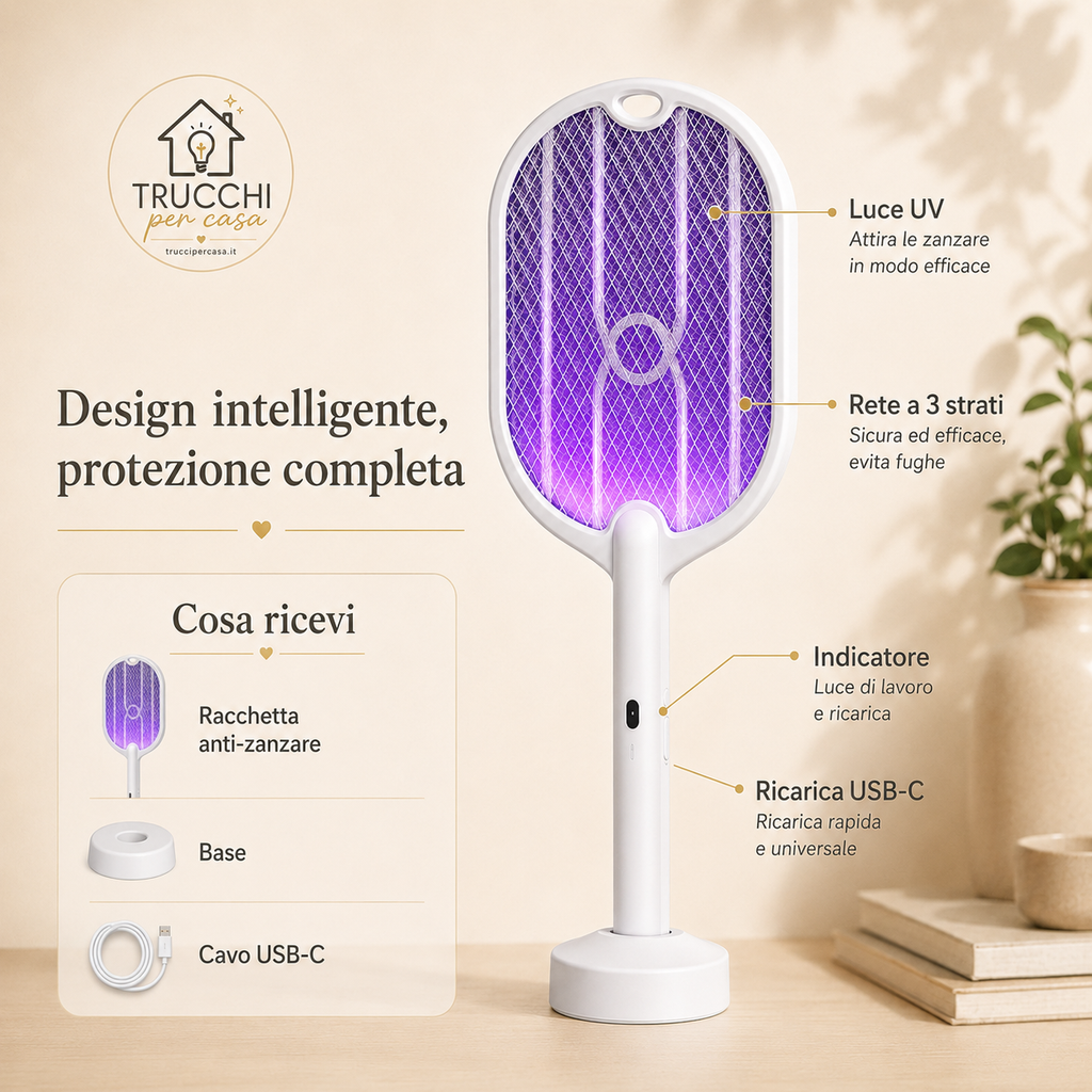 Racchetta Anti-Zanzare 3 in 1