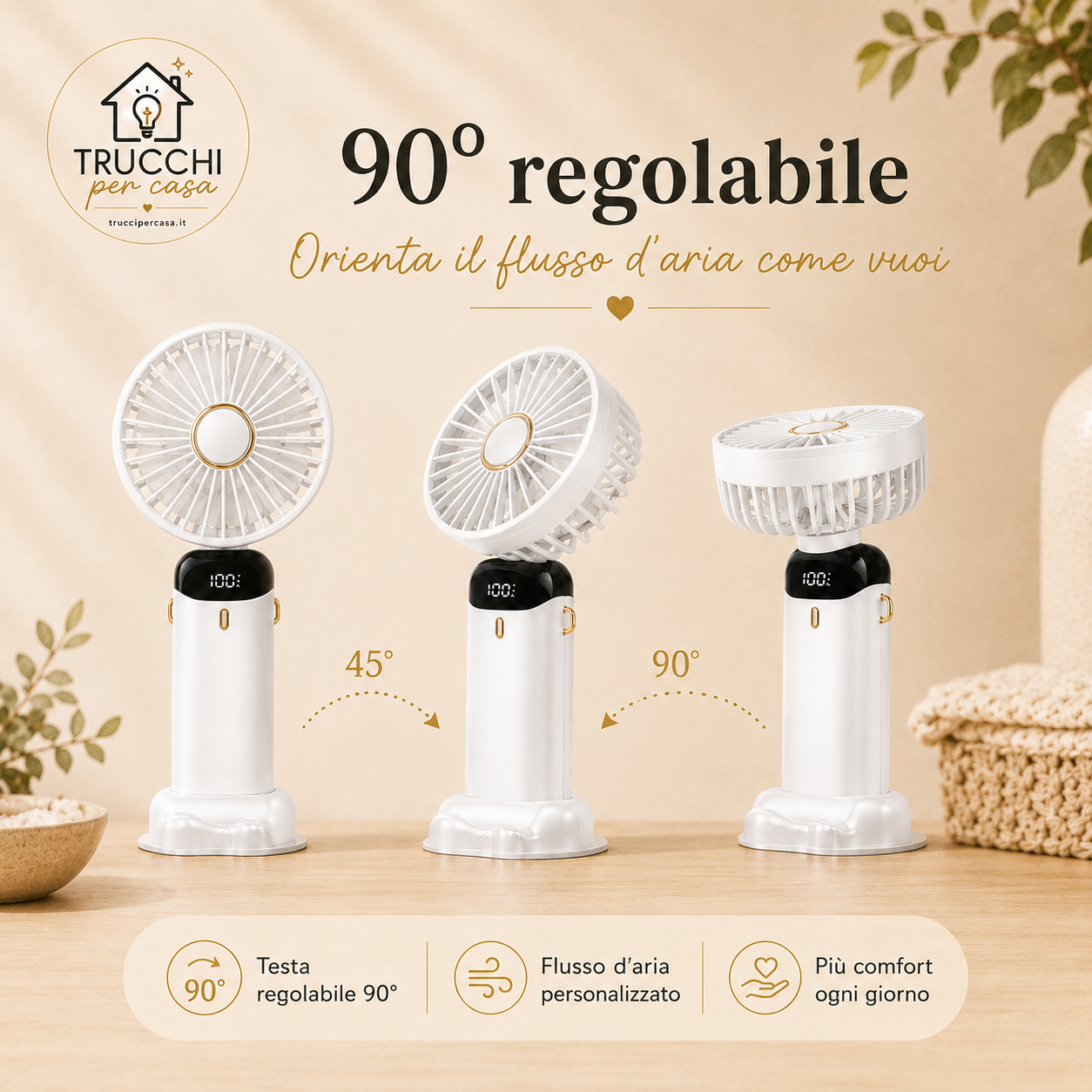 Ventilatore Portatile Ricaricabile con Display